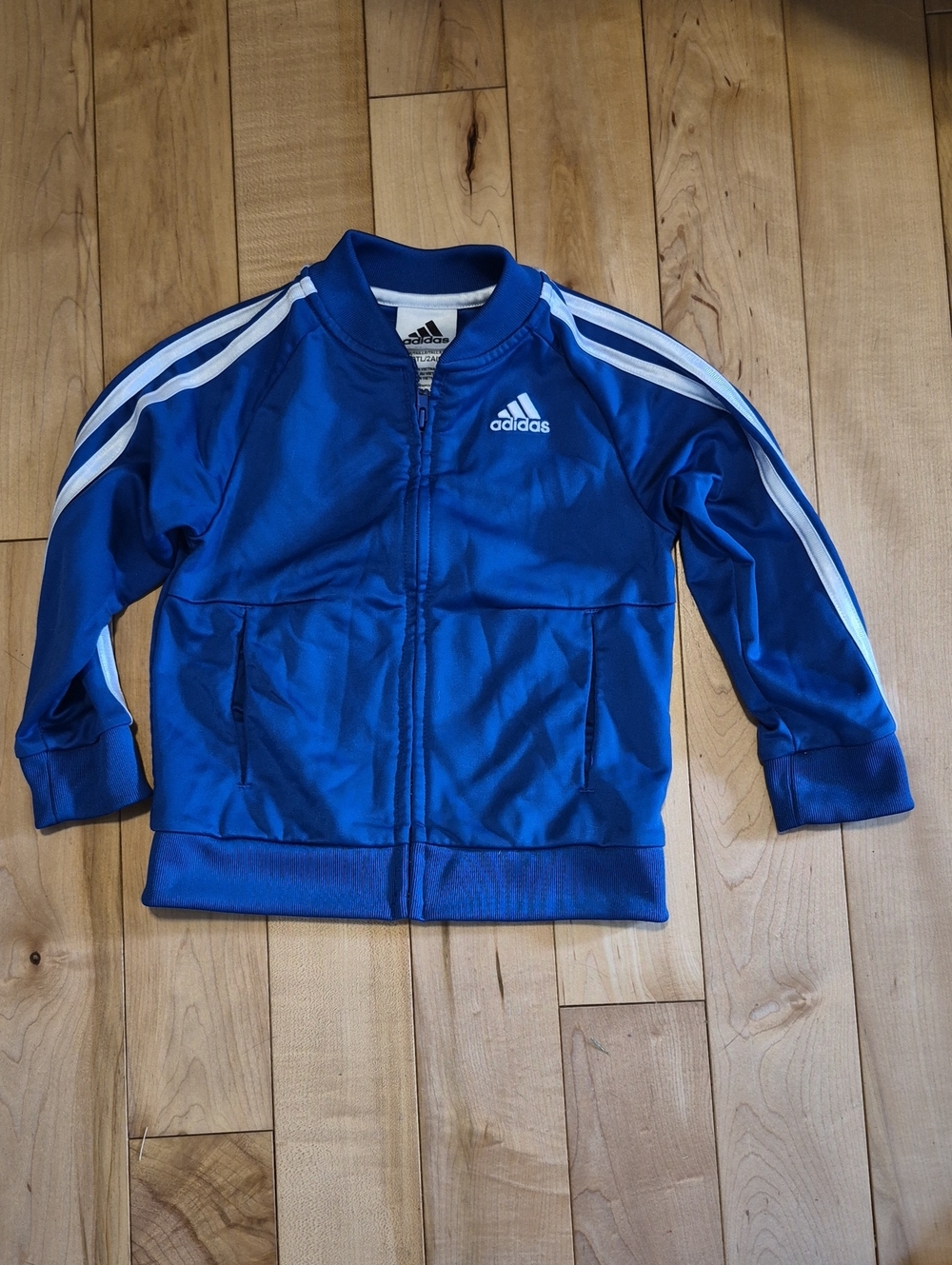 Boys Size 2T Adidas Royal Blue Zip-Up Track Jacket with White Stripes